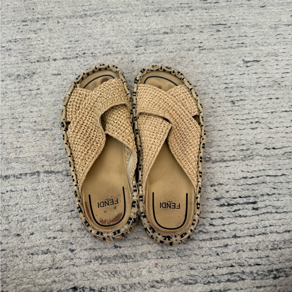 Fendi Women's Zucca FF logo Raffia Sandals - Picture 4 of 10
